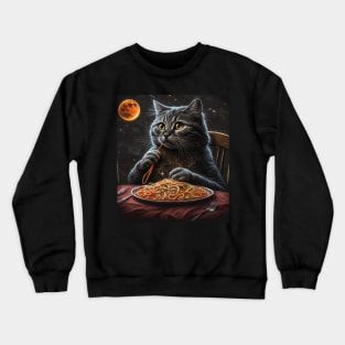 Grey Cat Eating Spaghetti Crewneck Sweatshirt